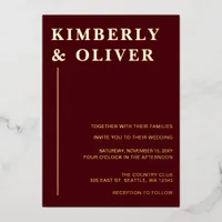 Simple Modern Minimal Burgundy Wedding Foil Invitation