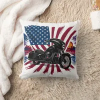 Bold bike with vibrant flag backdrop throw pillow