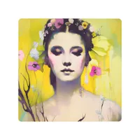 Spring Goddess Yellow Background Metal Print