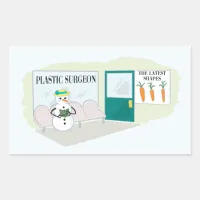 Funny snowman at doctor's office rectangular sticker