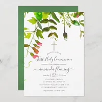 Watercolor Spring Greenery First Communion Invitation