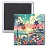 Pink and Turquoise Paradise | Beach Art Magnet