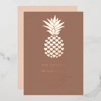 Mocha & Rose Gold Tropical Pineapple Wedding Foil Invitation