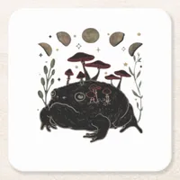 Academia Moon Witchy Goblincore Aesthetic Frog Cla Square Paper Coaster