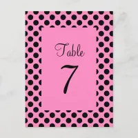 Pink and Black Polka Dot Table Number Postcard