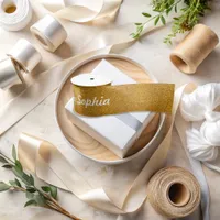 Add Your Name To A Golden Glittered Satin Ribbon