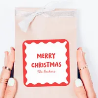 Fun Retro Wavy Red and White Custom Chic Christmas Square Sticker