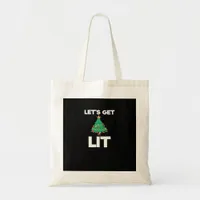 Let's Get Lit Christmas Tree Holiday Drinking Tote Bag