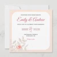 Blush Peach Rose Watercolor Floral Square Wedding Invitation