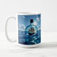 Ship in a Bottle Floating on the Ocean  Coffee Mug