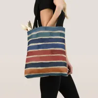 Watercolor Stripes Earthy Brick Rust Teal Navy  Tote Bag