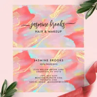 Coral Watercolor Gold Glitter Business Card