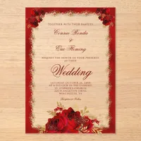 Elegant Red Gold Floral Roses Formal Wedding Acrylic Invitations