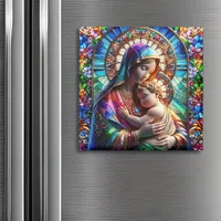 Virgin Mary and Baby Jesus Stained Glass Magnet