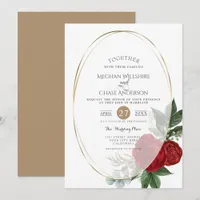 Wedding Invitation | Scarlet Peony Floral Oval