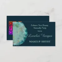 Elegant Blue Green Watercolor Makeup Artist Business Card