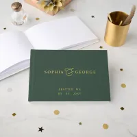 Elegant Modern Green and Gold Wedding Foil Guest Book