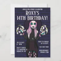 Gothic Cartoon Witch Girl 14th Birthday Invitation