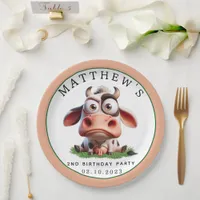 Cute Cow Farm Animals 2nd Birthday Party Paper Plates