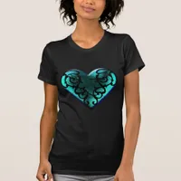 Filigree Goth Ice Blue Heart T-Shirt