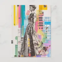 A Black and White Dress Fashion lady Collage Postcard