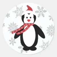 Penguin in the Snow with Santa's Hat on Sticker