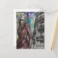 Paris Fashion Woman Mixed Media Collage Postcard