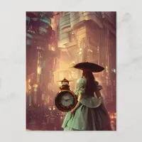 Steampunk Alice in the City of Retrofuturism  Postcard
