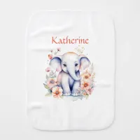 Personalized Cute Illustration of a Baby Elephant Baby Burp Cloth