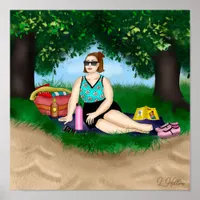 Hand drawn Art | Woman Relaxing at Beach Poster