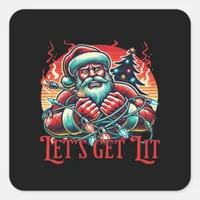 Let's Get Lit Santa Christmas Vibe Classic Square Sticker