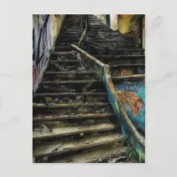 Urban Art on Stairs Abandoned Building Postcard