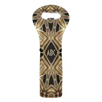 Azteca II Black+Gold Art Deco Monogram Wine Tote