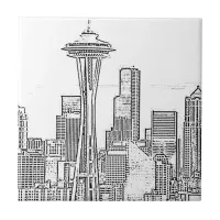 Minimalist Black and White Seattle Skyline Ceramic Tile