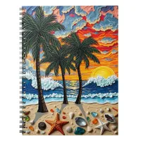 Beautiful Beach Scene with Palm Trees Notebook