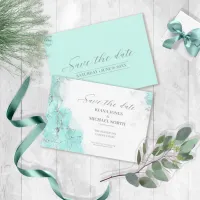 Marble Glitter Wedding Teal Silver ID644 Save The Date