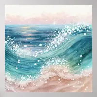 *~* AP60 Sparkle Sand Coastal Ocean Sea Beach Wave Poster