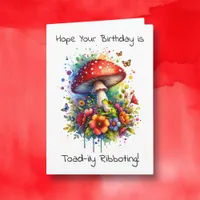 Funny Frog and Mushroom Birthday Card