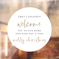 Welcome to Home Names Merry Christmas White Circle Window Cling