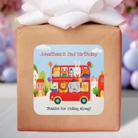 Cute Animal Double Decker Party Bus Birthday Square Sticker