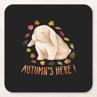 Autumn’s Says Cute Bunny Autumn It’s Fall Y’all Square Paper Coaster