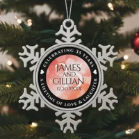 Elegant 35th Coral Wedding Anniversary Celebration Snowflake Pewter Christmas Ornament