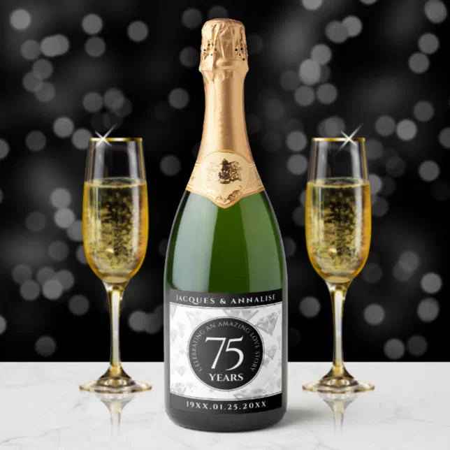 Elegant 75th Diamond Wedding Anniversary Sparkling Wine Label