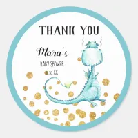 *~* Blue Teal Dragon Glitter Baby Shower Thank You Classic Round Sticker