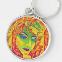 Surreal girl watercolor painting keychain