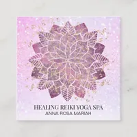 *~* Gold Pink Glitter Yoga Spiritual Reiki Mandala Square Business Card