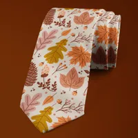 Autumn Fall Botanical Floral Leaves Pattern Neck Tie