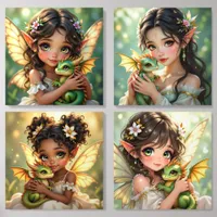 Elven Fairies with Dragons Fairy Tale  Acrylic Photo Tile
