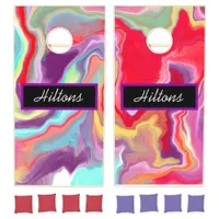Red  and Purple Fluid Art Cornhole Set