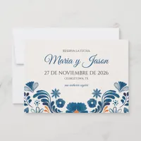 Blue Orange Floral Elegant Fiesta Spanish Wedding Save The Date